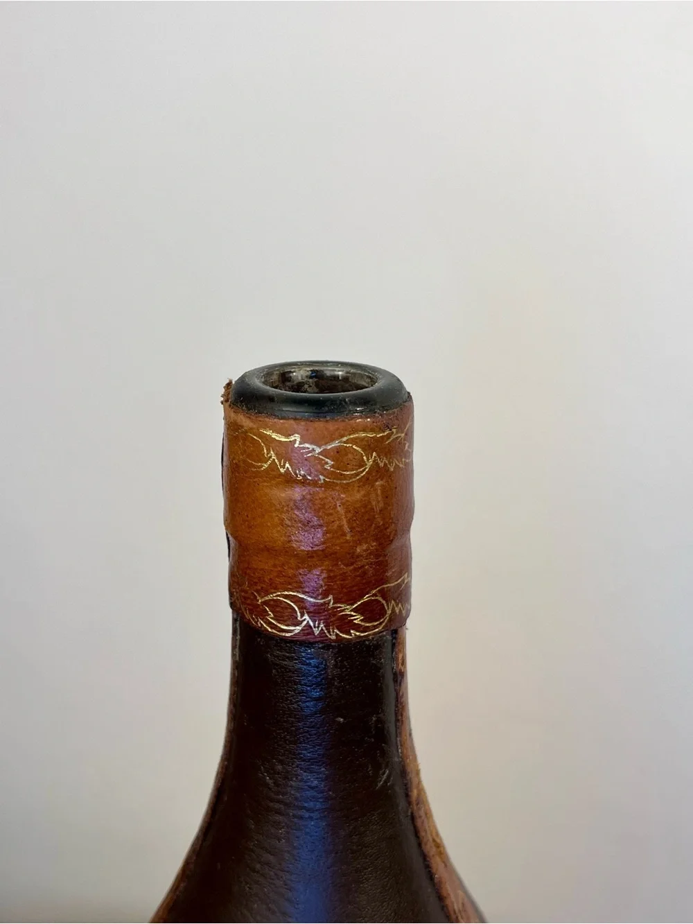 Florence‎ Italy Fausto Corduri Leather Wrapped Decanter Bottle Grapes Vintage